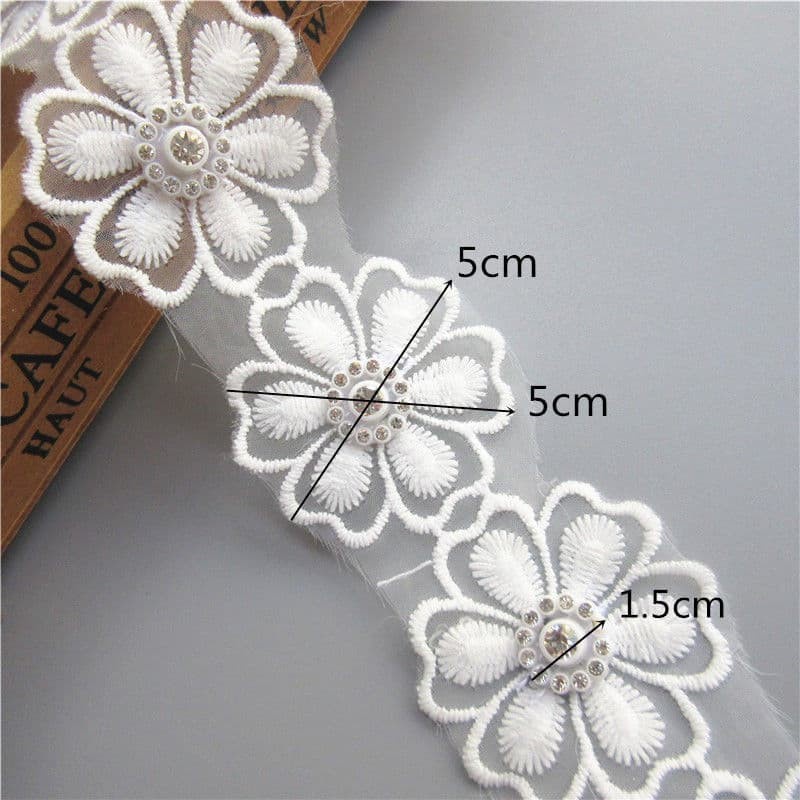 Lace Patch - White Flower Beading #05 (5pcs)