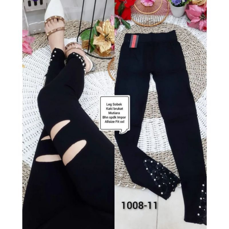 Legging Hw Wanita Import Motif Sobek Fit S-XXL (Bb 40-80 Kg) Jumbo Ripped Leging