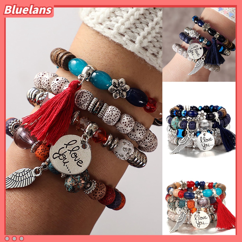 4pcs / Set Gelang Rantai Rumbai Manik-Manik Gaya Bohemian Vintage Untuk Wanita