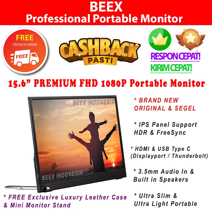 BEEX 15.6&quot; Full HD Portable Gaming Monitor Cable PS4 Nintendo Switch