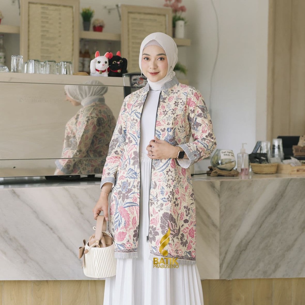 Tunik YUSTIKA Batik Wanita Prabuseno Original Ori Modern Lengan Panjang Jumbo Atasan Batik Kerja Bus