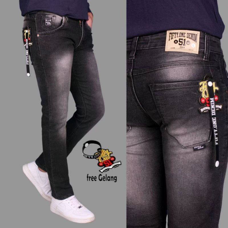 Celana Jeans Pria Slim Fit Streetch Original New Fifty One Denim / Celana Pria Jeans / Celana Panjang Pria Denim  Pensil Stretch Melar Skinny Slimfit Size S-M-L-XL