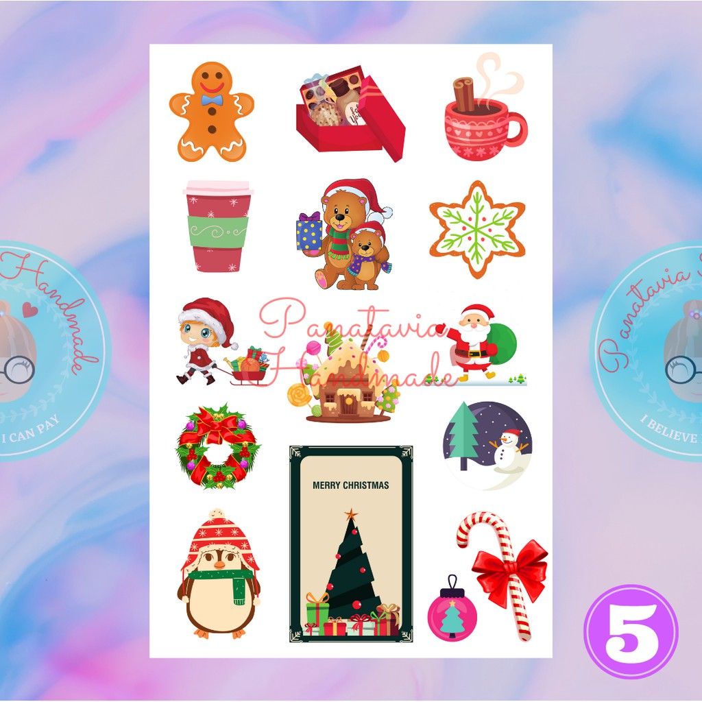 Stiker Lucu ♡ Tema Merry Christmas | Stiker Tahan Air | Stiker tahan Cuaca | Stiker estetik | Natal-5