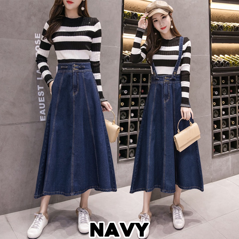 KARAKOREA 6085 Hyekyo Denim Overall Skirts (#6085)/Rok Panjang/Rok Kodok/Rok jeans/Rok jeans wanita/Rok Jeans Korea/Rok wanita