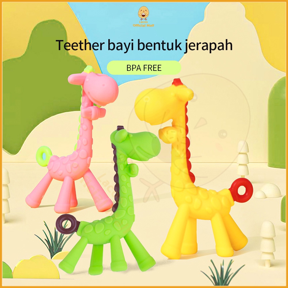 Mainan teether bayi motif jerapah gigitan bayi silikon lembut