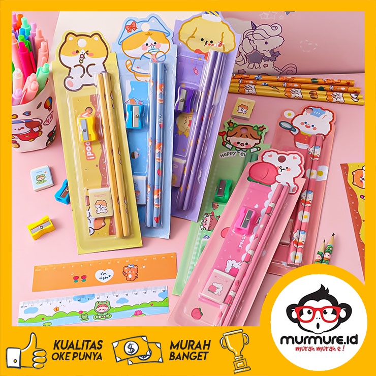 

MURMURE.ID | 5PCS / PENSIL SET ALAT TULIS PENGHAPUS PENGGARIS RAUTAN PERLENGKAPAN SEKOLAH DASAR