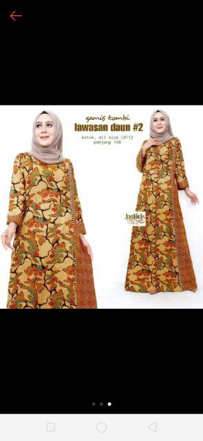 Xxl Gamis Kombi Lawasan Daun #2 Batik Cantik Syari Seragaman Pesta Kondangan Big Size Besar Jumbo