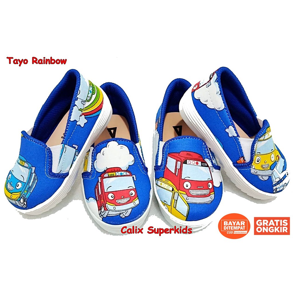 Sepatu Anak Slip On Tayo Biru Tua
