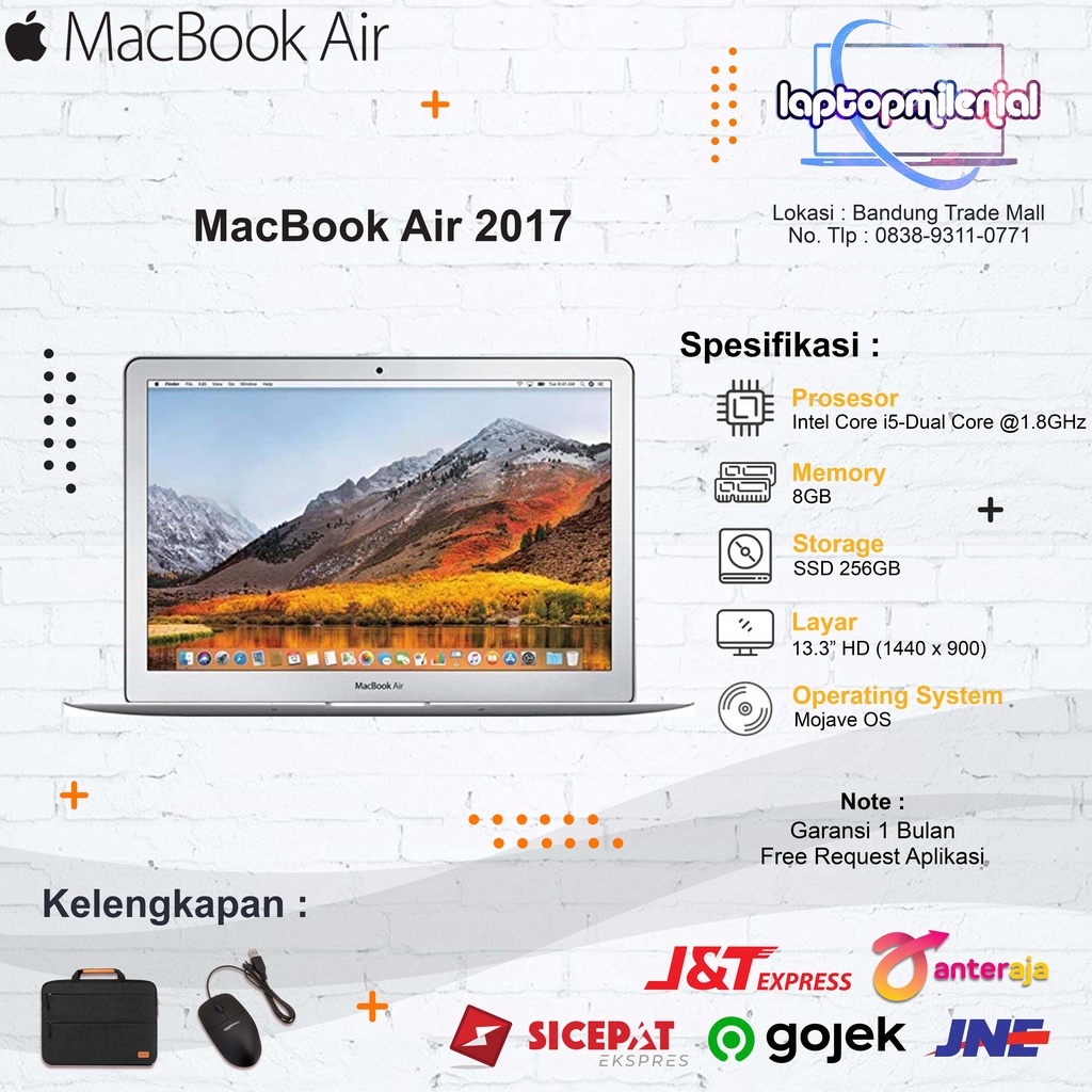 MACBOOK AIR 2017 INTEL CORE I5 RAM 8GB SSD 256GB 13.3&quot; Bergaransi