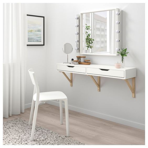 ambalan /rak dinding / floating shelf dengan laci - Putih MA17
