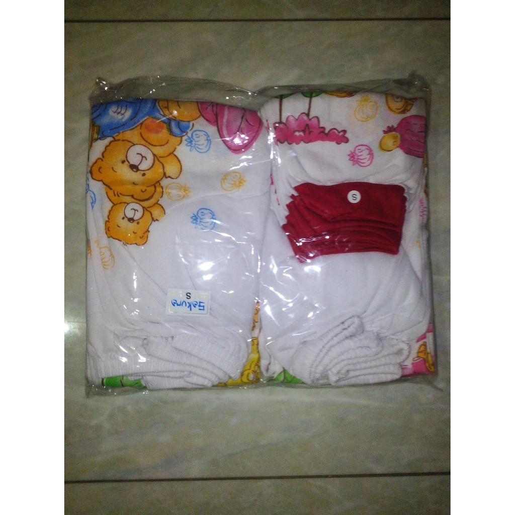 CELANA PANJANG PUTIH SABLON ISI 1 LUSIN Bahan TC Motif Pola Boneka Tabur, Celana Panjang Bayi Putih Pola, Cotton Pink Panda [500gr]