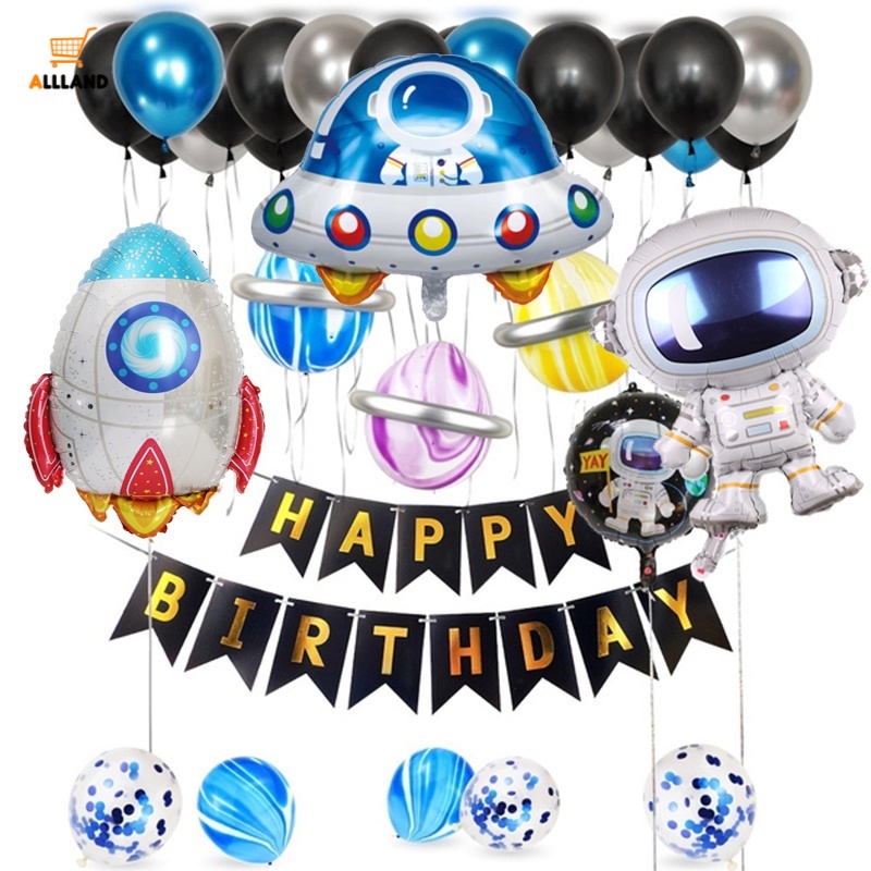 1pc Balon Bentuk Piring Terbang Astronot Bahan Aluminum Film Reusable Untuk Dekorasi Pesta Ulang Tahun