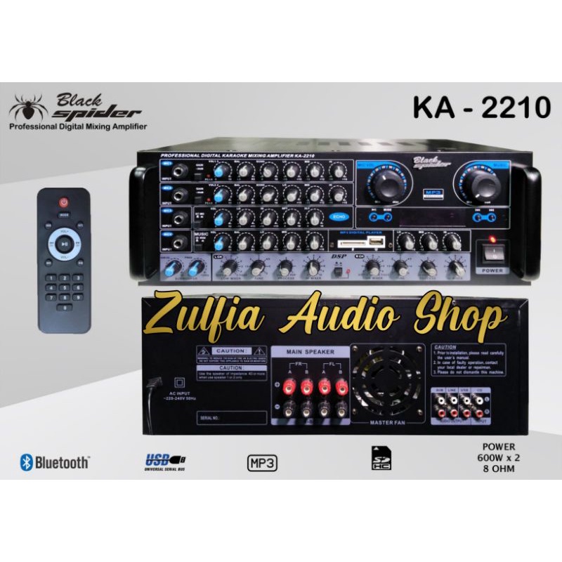 AMPLIFIER KARAOKE BLACK SPIDER KA 2210 POWER MIXER ORIGINAL