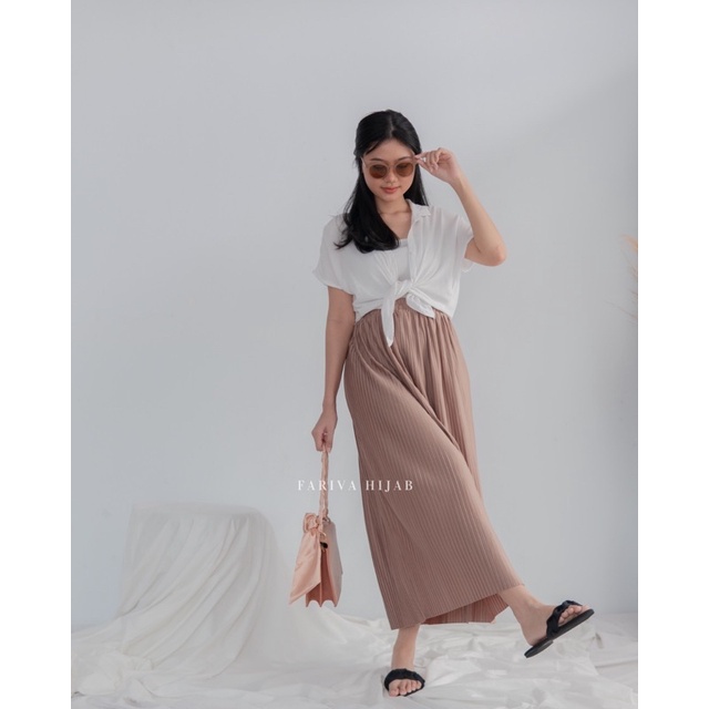 KYLA SKIRT ROK FORMAL SEMI SPAN PLISKET PLEATED-Mocca