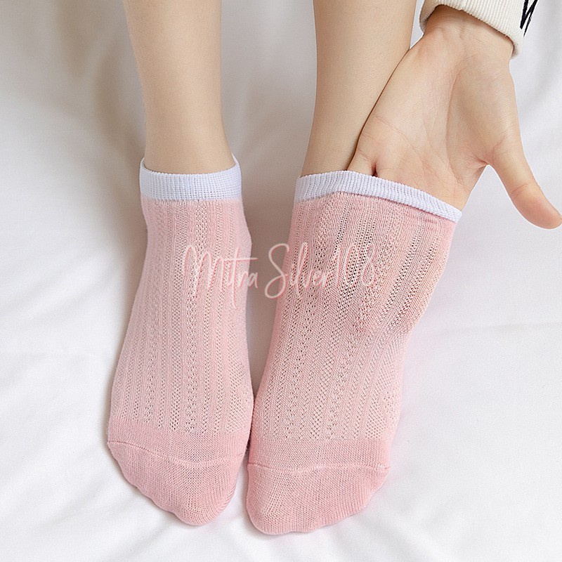 [MS108] KSK 04 Kaos Kaki Korea Style Fashion Casual Sport Motif Garis Bahan Katun Warna Polos