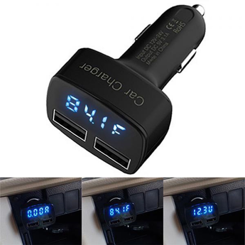 (3.1A) Adaptor Charger Mobil Universal Dengan Dua Port Usb + Tampilan Voltmeter Digital Led Untuk Huawei Xiaomi Samsung Iphone Tablet