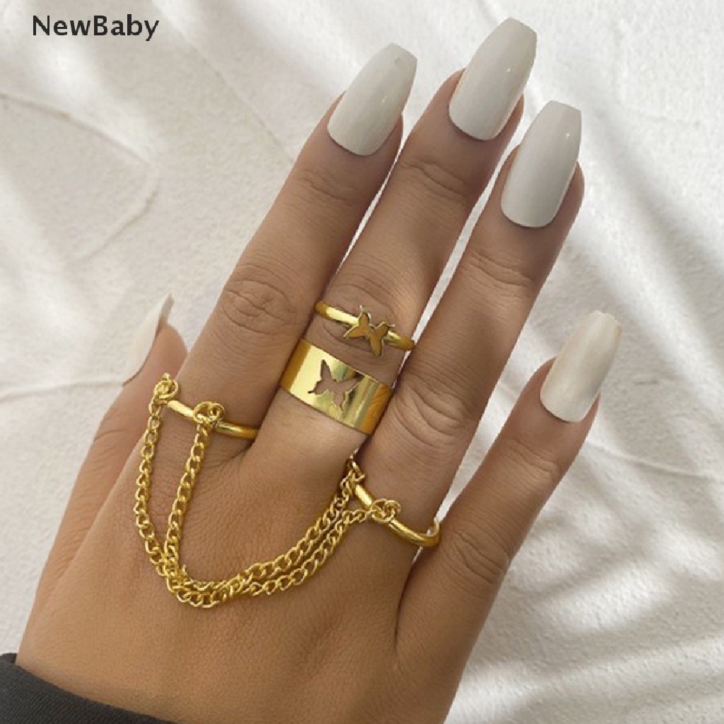 Set Cincin Bentuk Hati Geometris Bahan Zirkon Warna Perak Gaya Punk