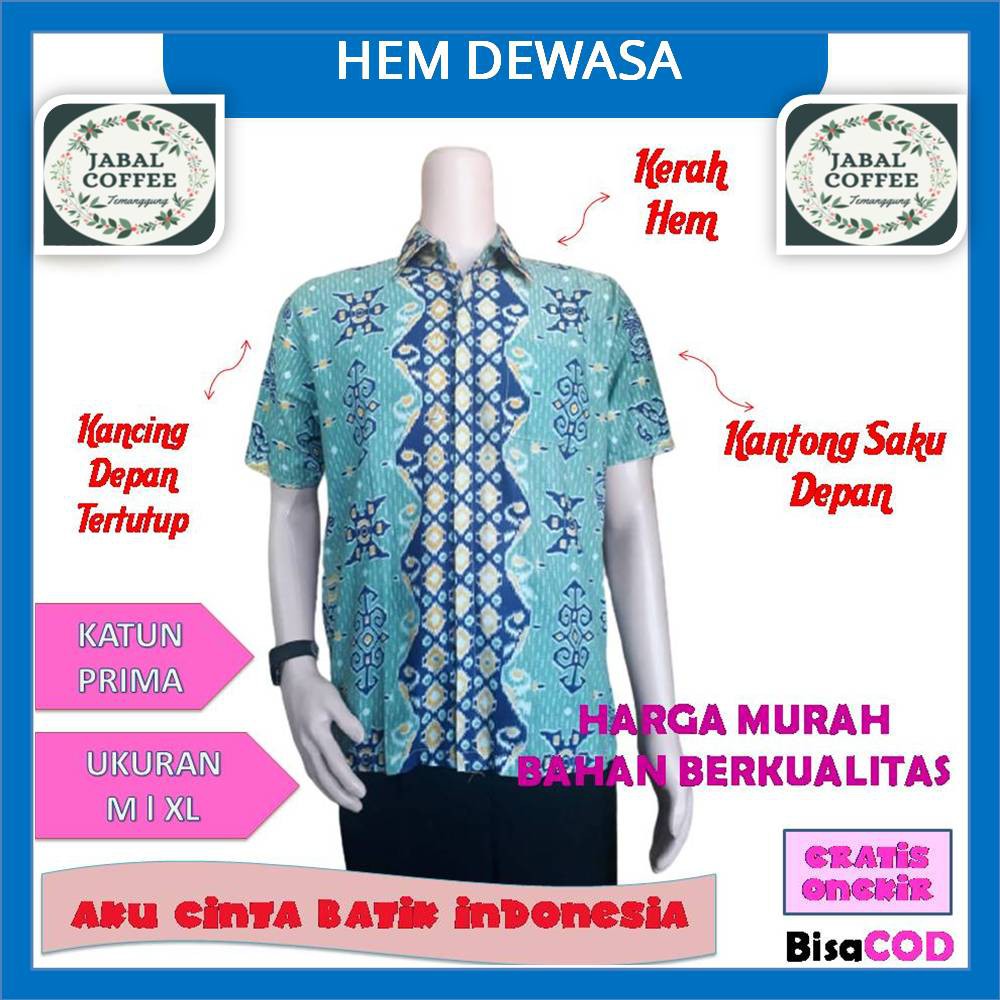 Atasan Hem Kemeja Batik Pria Motif Biru Muda