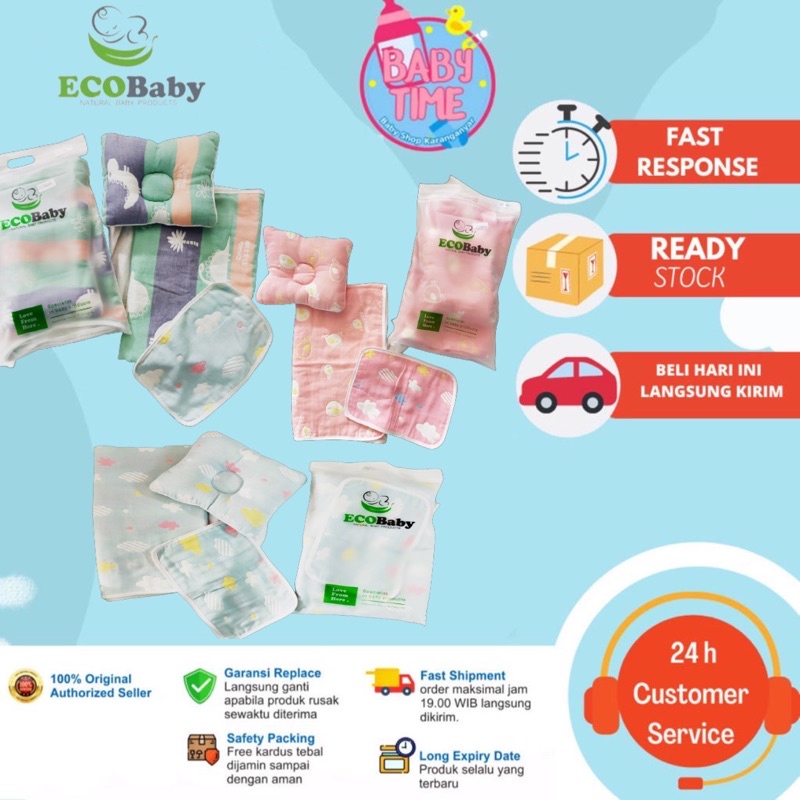 Ecobaby Bundling Selimut Kecil + Bantal Peang + handuk Kecil Giftset Hadiah untuk ibu dan bayi