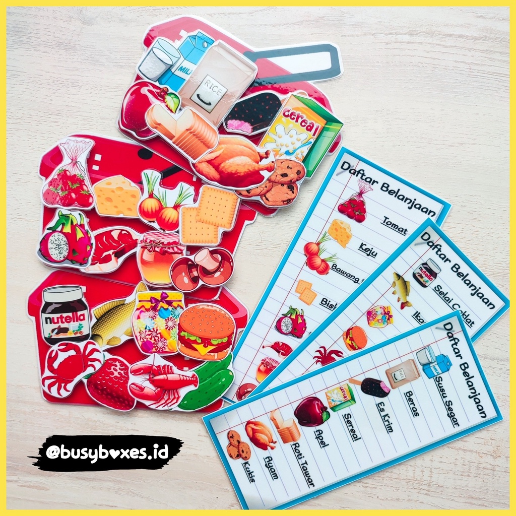 [busyboxes.id] mainan edukasi preschool pratk pretend play daftar belanjan busy page busypage shopping list bermain peran