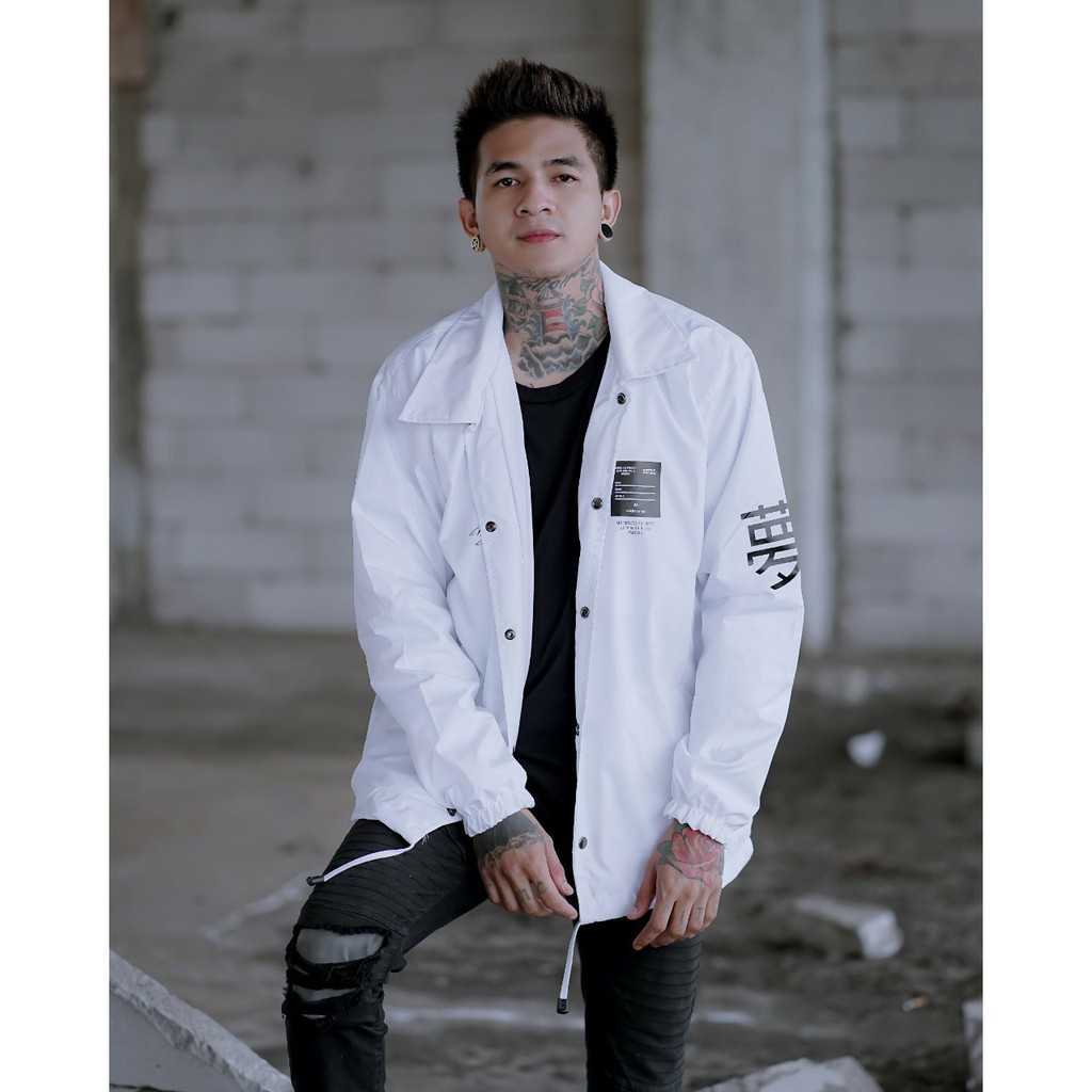 Jaket Coach Pria Parasut MTB Project Putih-Jaket Coach Waterproof