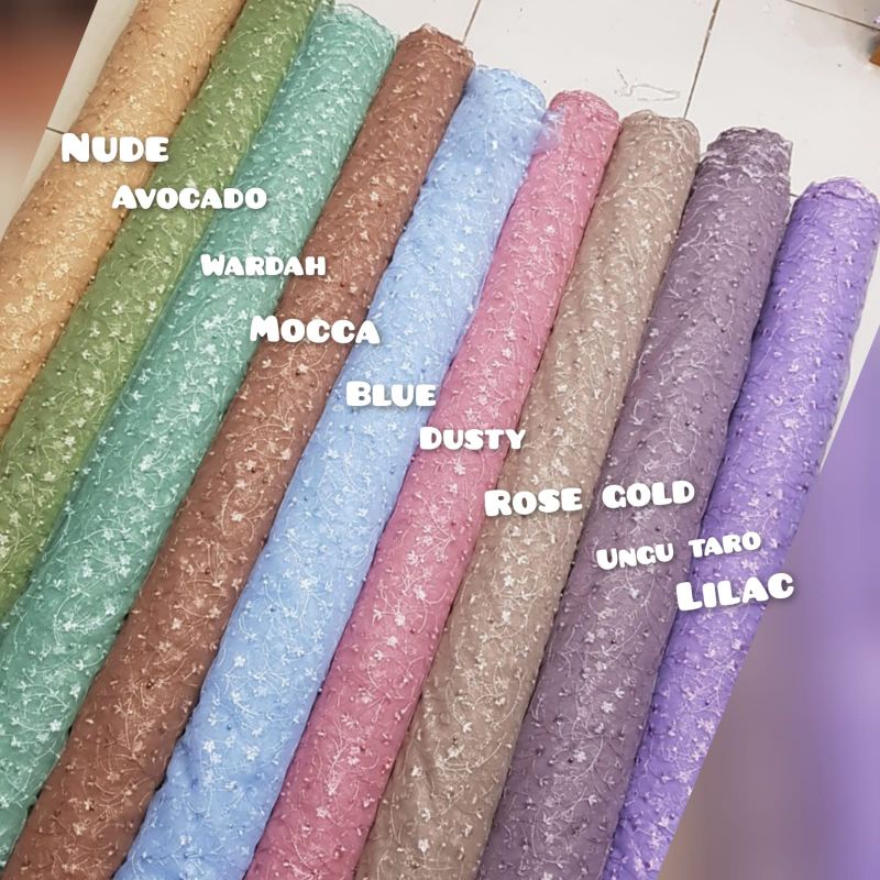 TERBARU kain tile mutiara akar,tule akar bordir,kain kebaya bordir,tile akar rambat,kain seragam bra