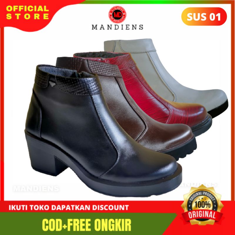 MANDIENS Sepatu Boots Wanita Kulit Asli Medali PDH01 7CM Model Pdl Sus Polwan Secwan Satpam Kualitas Premium Branded Boot Cewek Heels Tinggi Boot Fashion