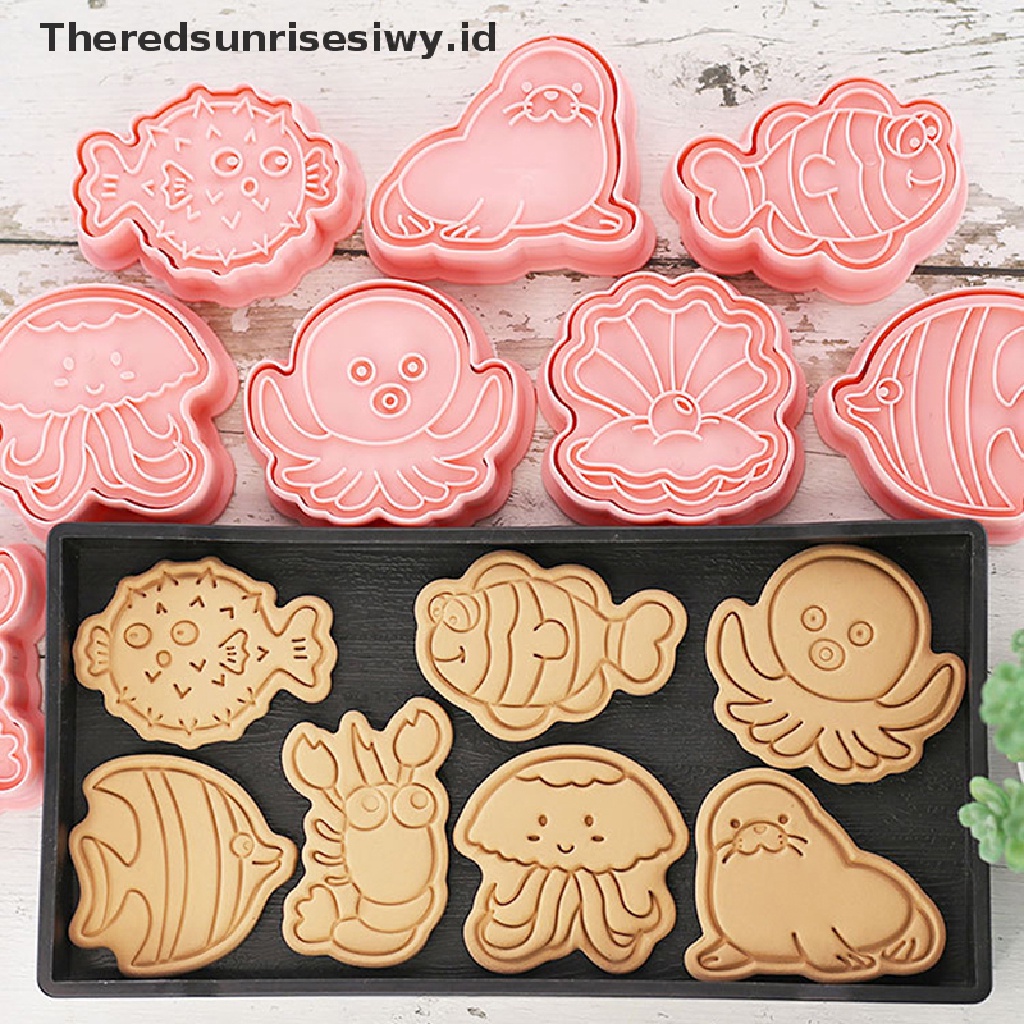 # Alat Rumah Tangga # 8pcs / Set Cetakan Kue / Biskuit Bentuk Kartun Hewan Laut 3D Model Tekan Untuk Alat Dapur