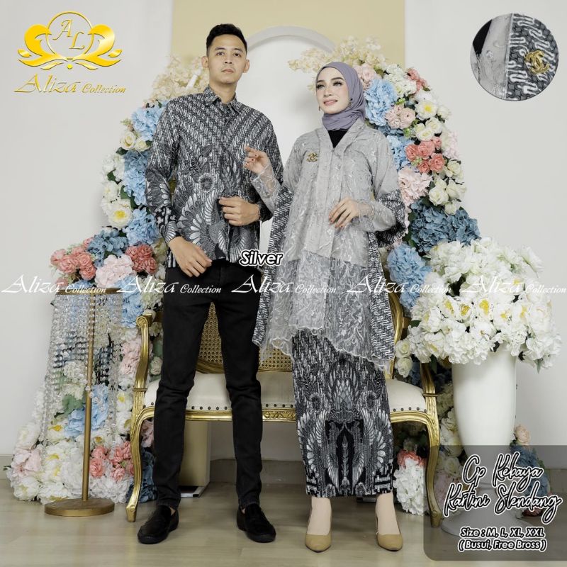 Set couple kebaya dengan batik pria//kebaya floy. tulle//couple kebaya