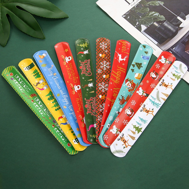 Mary Christmas Slap Bracelet Elk Design Cartoon Hand Toys Mainan Anak Liburan Lucu Novelty PVC+Steel Motif Santa Claus