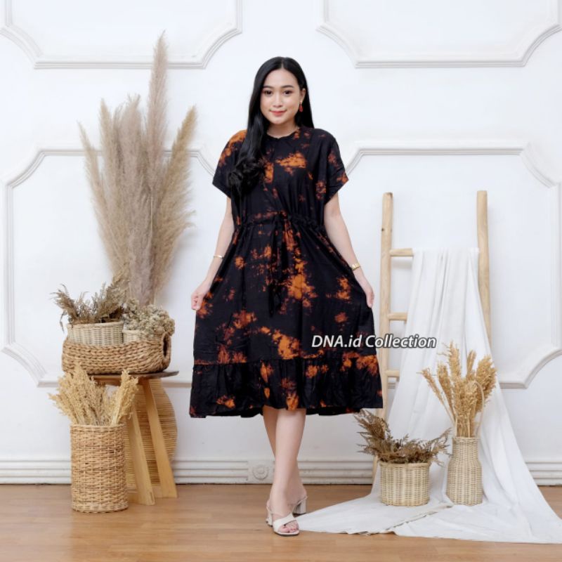 Daster Andin Ikatan Cinta Terbaru / Dress Andin / Daster Ruffle Serut Motif Tie Dye Murah