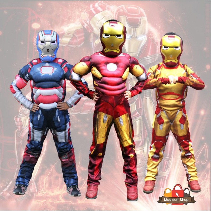 Kostum Iron Man Mussle Murah Baju Robot Cosplay Murah Topeng Ironman - Random Warna