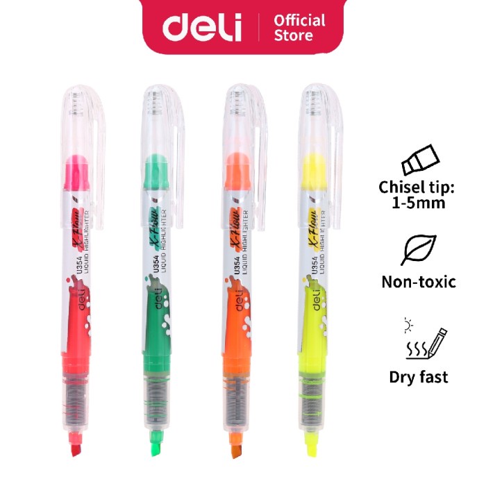 

DELI Highlighter / Stabilo Chisel-tip: 1-5mm dengan klip pena EU354