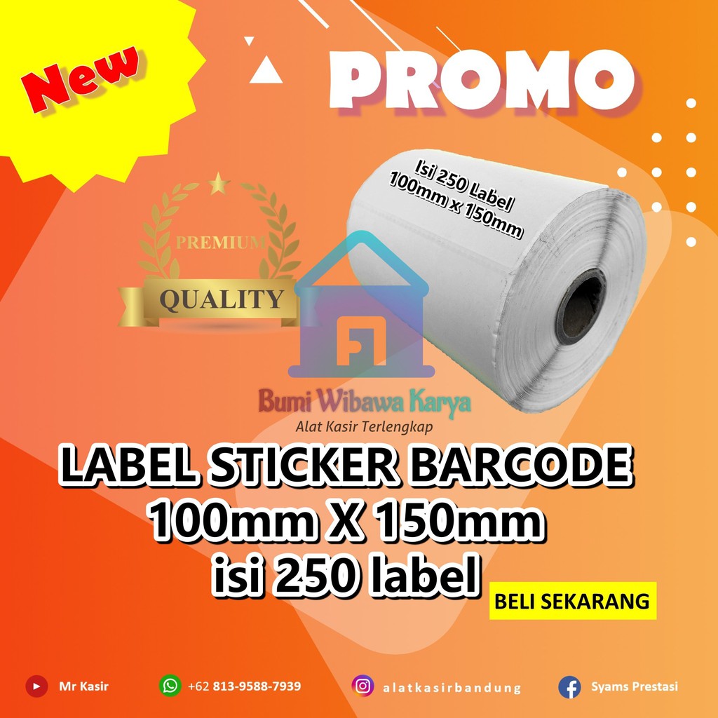 

LABEL BARCODE 100 X 150 mm KERTAS STICKER DIRECT THERMAL 250 pcs