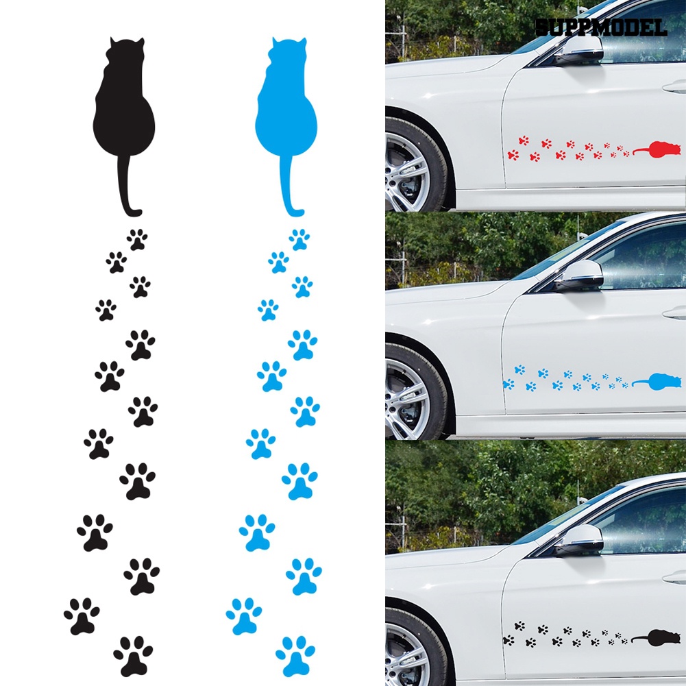 Stiker Decal Motif Jejak Kaki Kucing Bahan PVC Untuk Dekorasi Pintu Mobil Universal