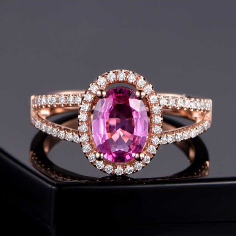 [Ready Stock]Elegant Pink Gemstone Ring Female 18K Gold