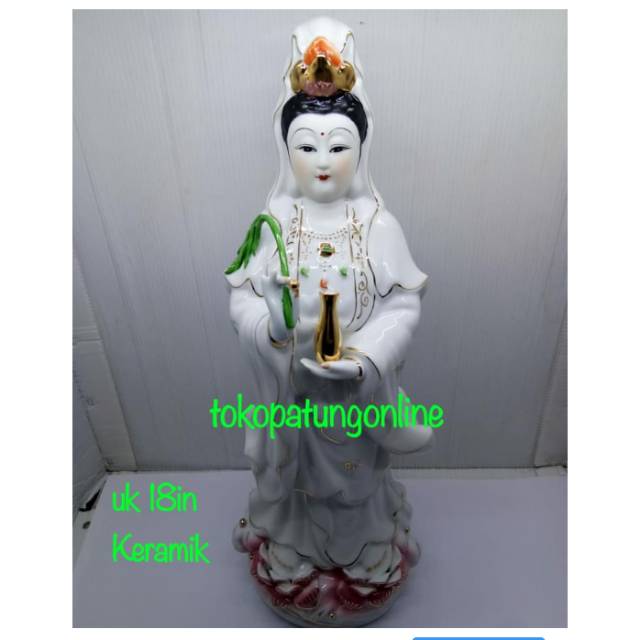 Patung Kwan Im Berdiri Keramik 18in New