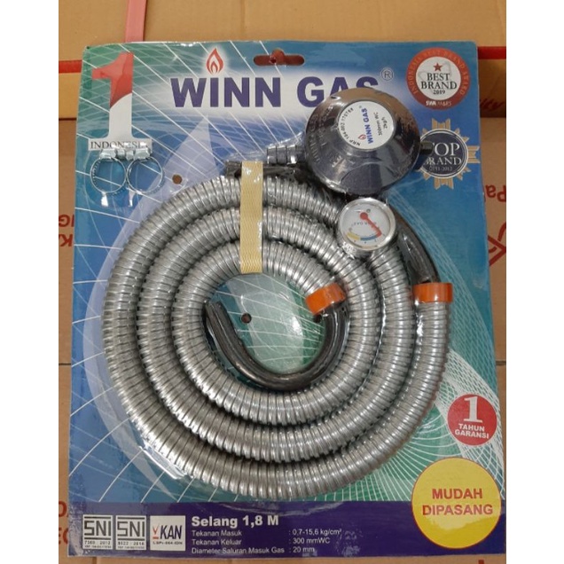 Regulator Dan Selang Gas Lpg + Klem Winn Gas SNI Garansi ORI