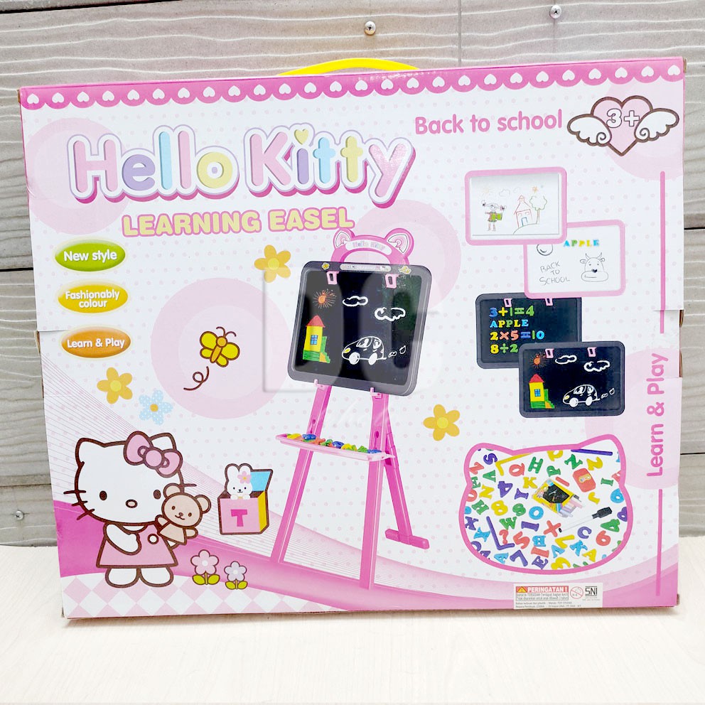 Hello Kitty Learning Easel White Board Huruf Angka Papan Tulis Magnet Berdiri bisa Spidol dan Kapur