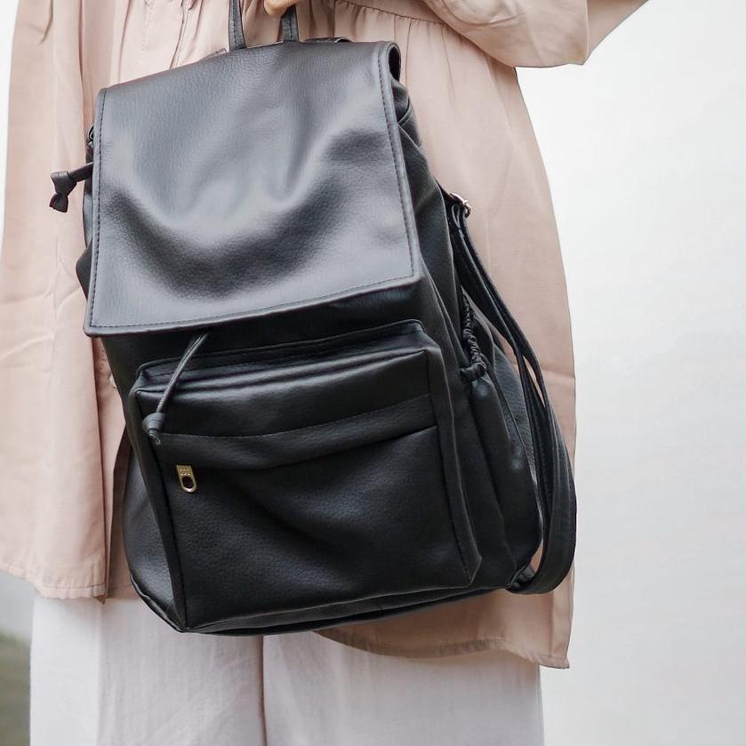 TAS RANSEL KULIT WANITA PHILO HITAM // taskanvasbdg - Backpack Ransel Sekolah Kulit Sintetis / Tas R