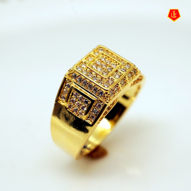 [Ready Stock][Ready Stock]Full Diamond Micro Inlaid Zircon 18K Gold Ring European and American Fashion