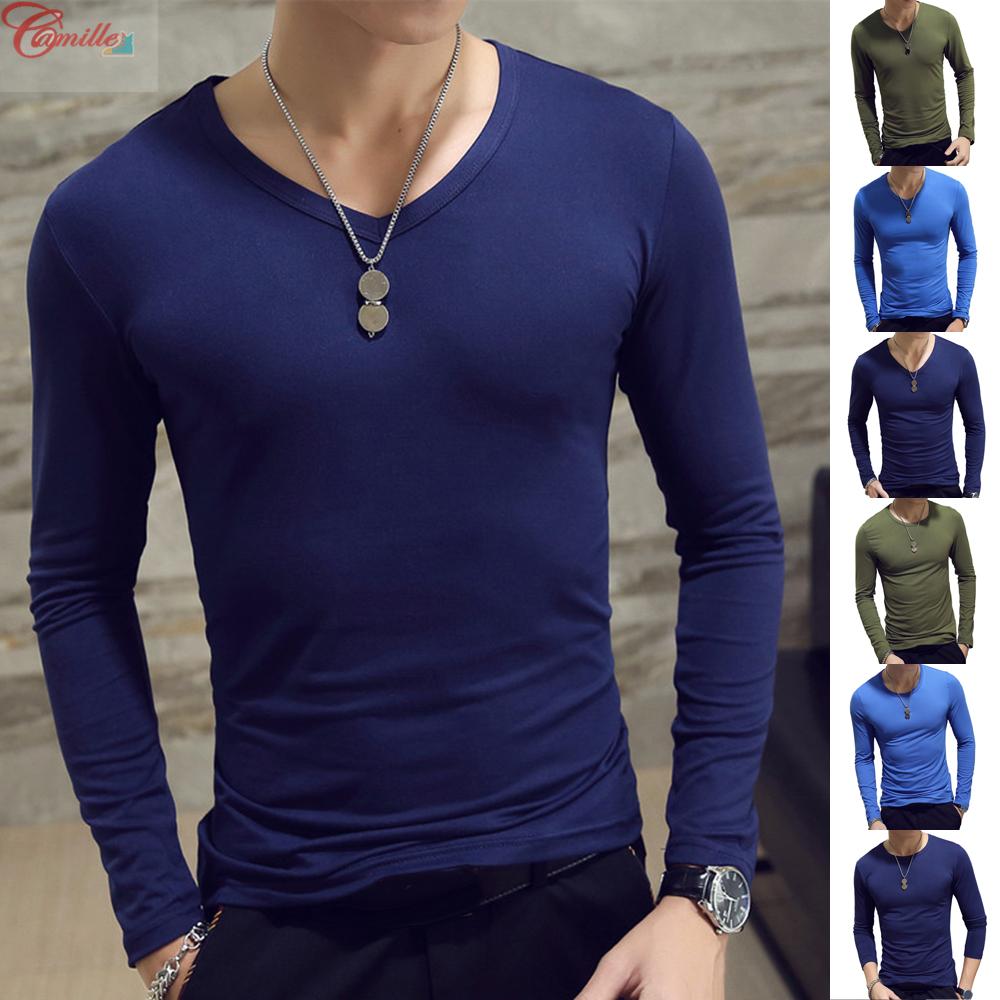 Kaos T Shirt Lengan Panjang Casual Klasik Slim Crew Neck Warna Polos Untuk Pria Shopee Indonesia