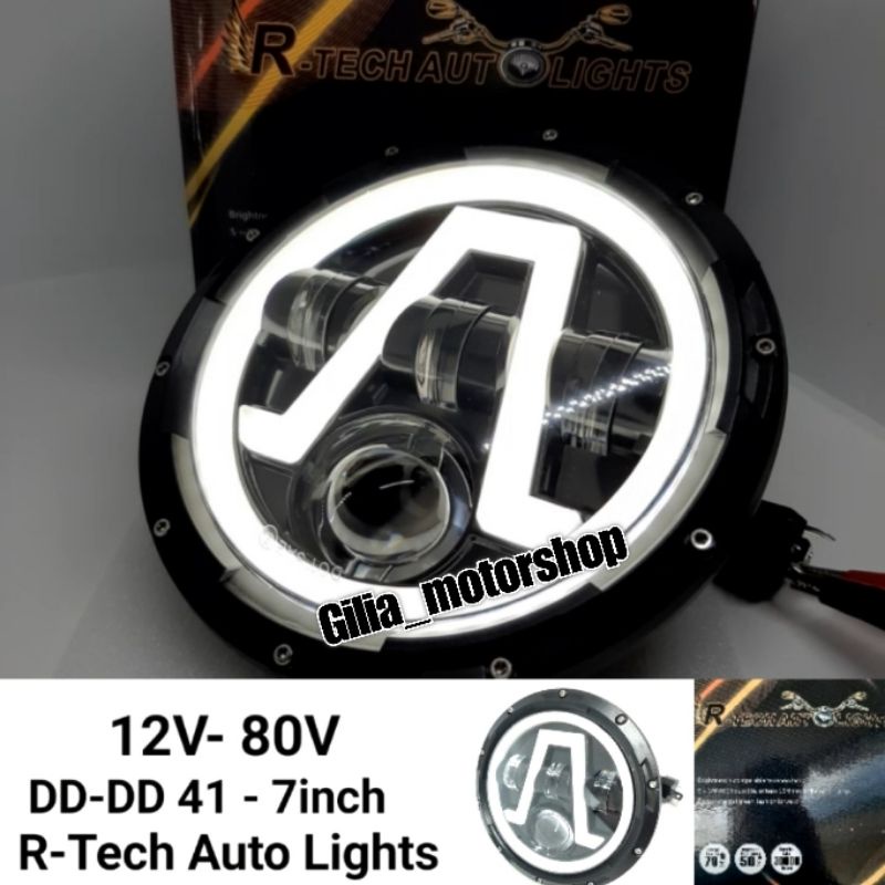 LAMPU DEPAN DAYMAKER 7 INCH DD41 12V-80V R-TECH AUTOLIGHTS ORIGINAL BULAT HEADLAMP UNTUK MOTOR MOBIL