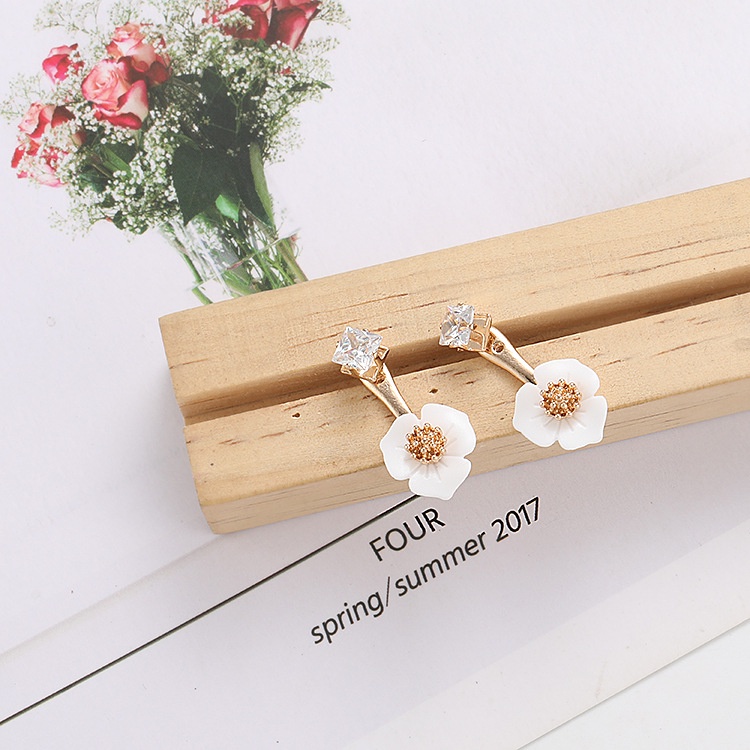 Baru Bunga anting-anting anting-anting Super Flash zirkon buatan Hari Camellia anting-anting perempu