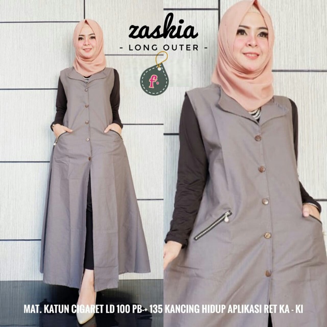 Long outer/ cardigan/ outer panjang/ berkerah / kancing aktif/ saku kanan kiri/ katun cigaret