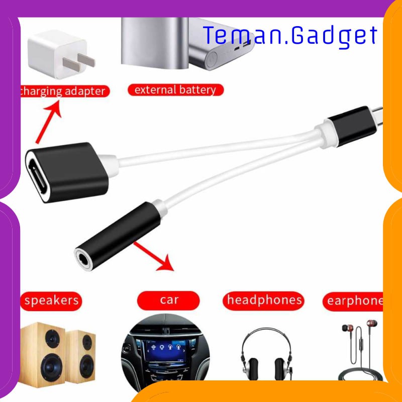 TG-AI256 ROBOTSKY ADAPTER 2 IN 1 USB TYPE C TO AUX 3.5MM HEADPHONE + USB TYPE C