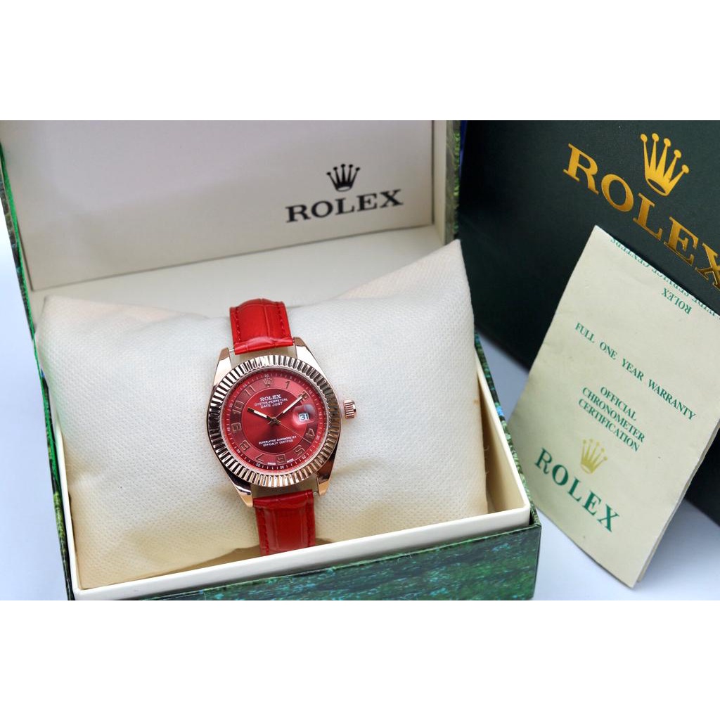 (COD) Jam Tangan Wanita Rolex R6115Ui Tanggal Aktif Tali Kulit Free Box Original, Kartu & Baterai