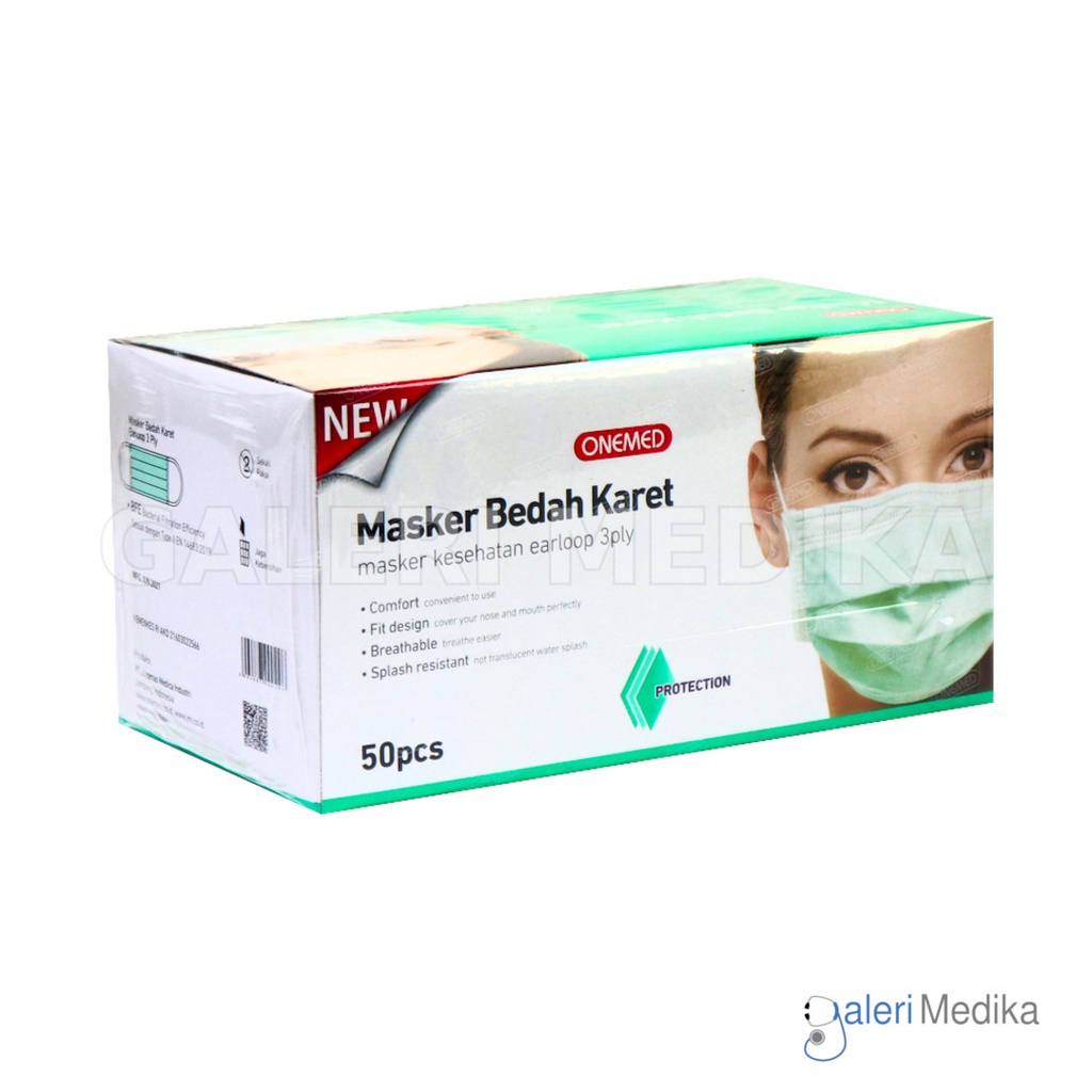 Onemed Masker Bedah Karet / Masker Earloop 3 Ply Earloop Box Isi 50 Pcs