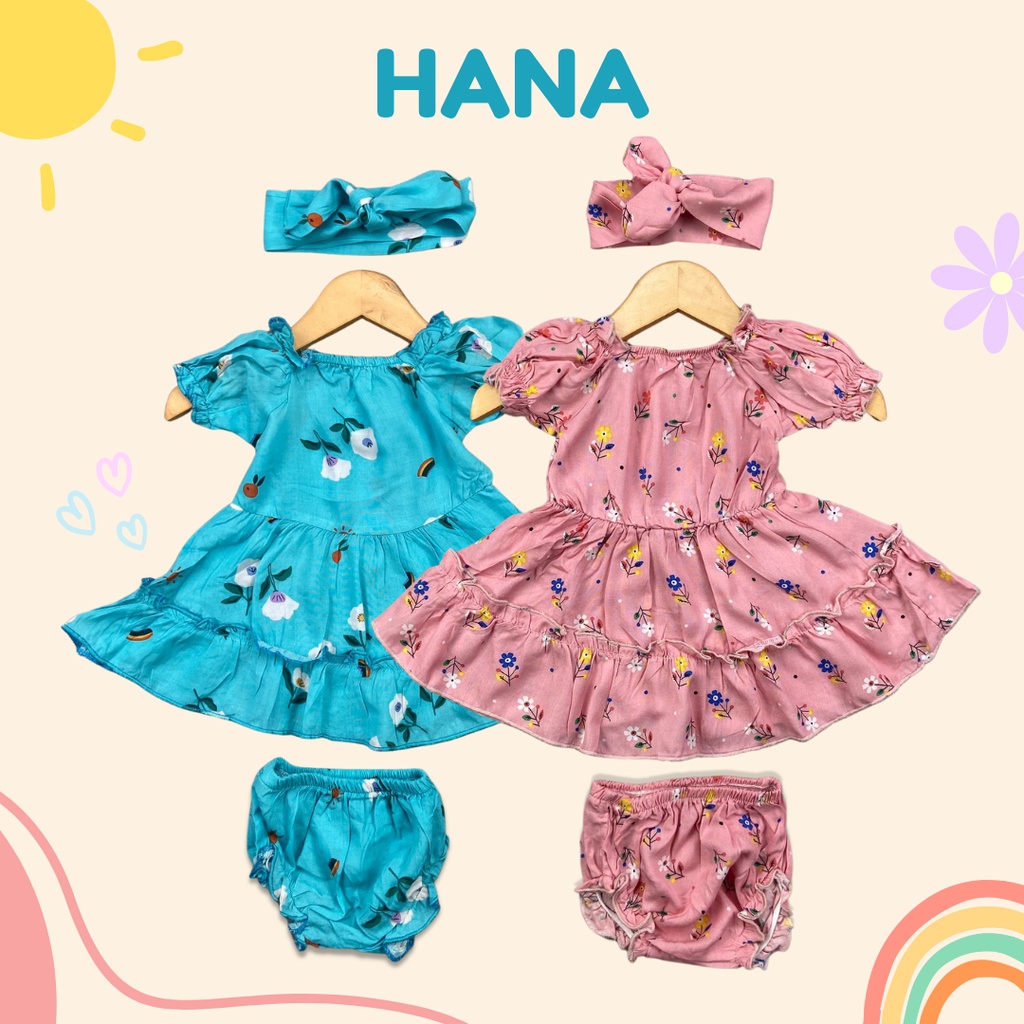 3-15 BLN SETELAN BAYI HANA FREE HEADBAND DRESS BAYI BAJU BAYI PEREMPUAN Little Koda 3In1 SET (SNI)