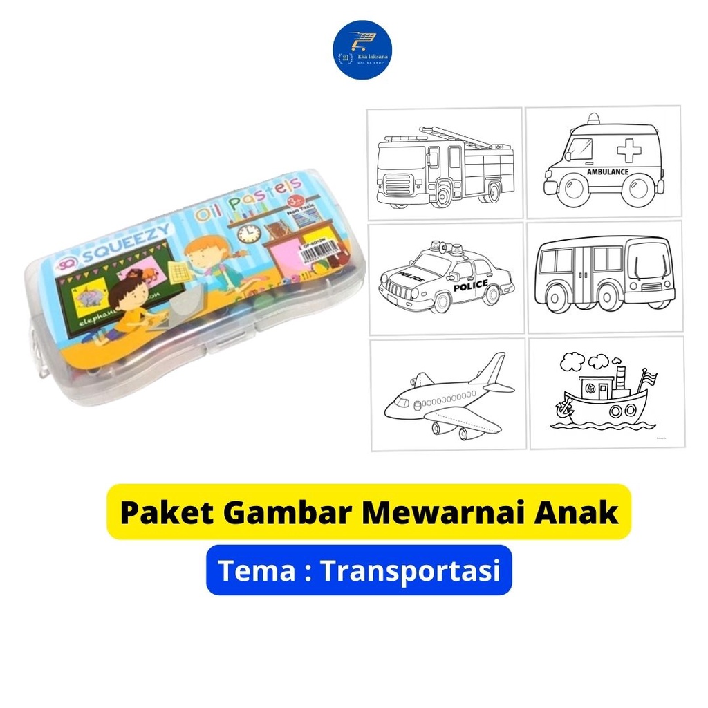 

Paket Kertas Mewarnai Coloring Anak Gambar tema transportasi ukuran A4